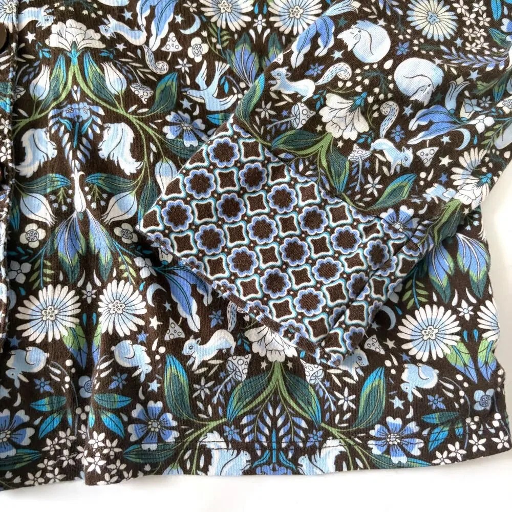 Vera Bradley 100% Cotton Forest Notch Collar Pajama Set Blue Brown Size S